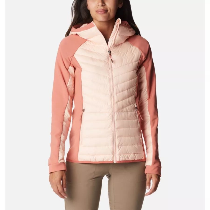 コロンビア ピーチ ブロッサム/ダーク コーラル レディース パウダー ライト インサレーテッド ハイブリッド フード付きジャケット