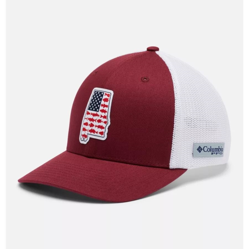コロンビア レッド ジャスパー/アラバマ パッチ Pfg メッシュ ステートサイド ボール キャップ