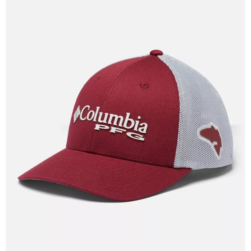 コロンビア レッド ジャスパー/クール グレー/レッドフィッシュ Pfg ロゴ メッシュ ボール キャップ ロー クラウン