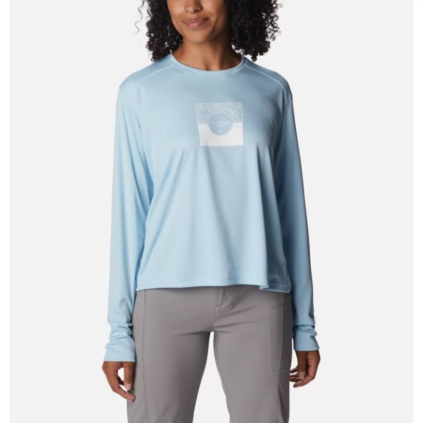 コロンビア スプリング ブルー/csc スプリット リーフ グラフィック レディース サマードライ グラフィック ロングスリーブ シャツ