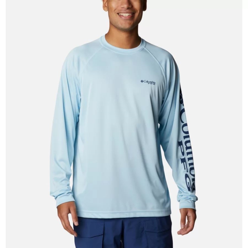 コロンビア スプリング ブルー ヘザー/カーボン ロゴ メンズ Pfg ターミナル タックル ヘザー ロング スリーブ シャツ