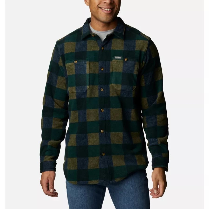 コロンビアスプルースマルチチェックメンズフレアガンフリースオーバーシャ​​ツ