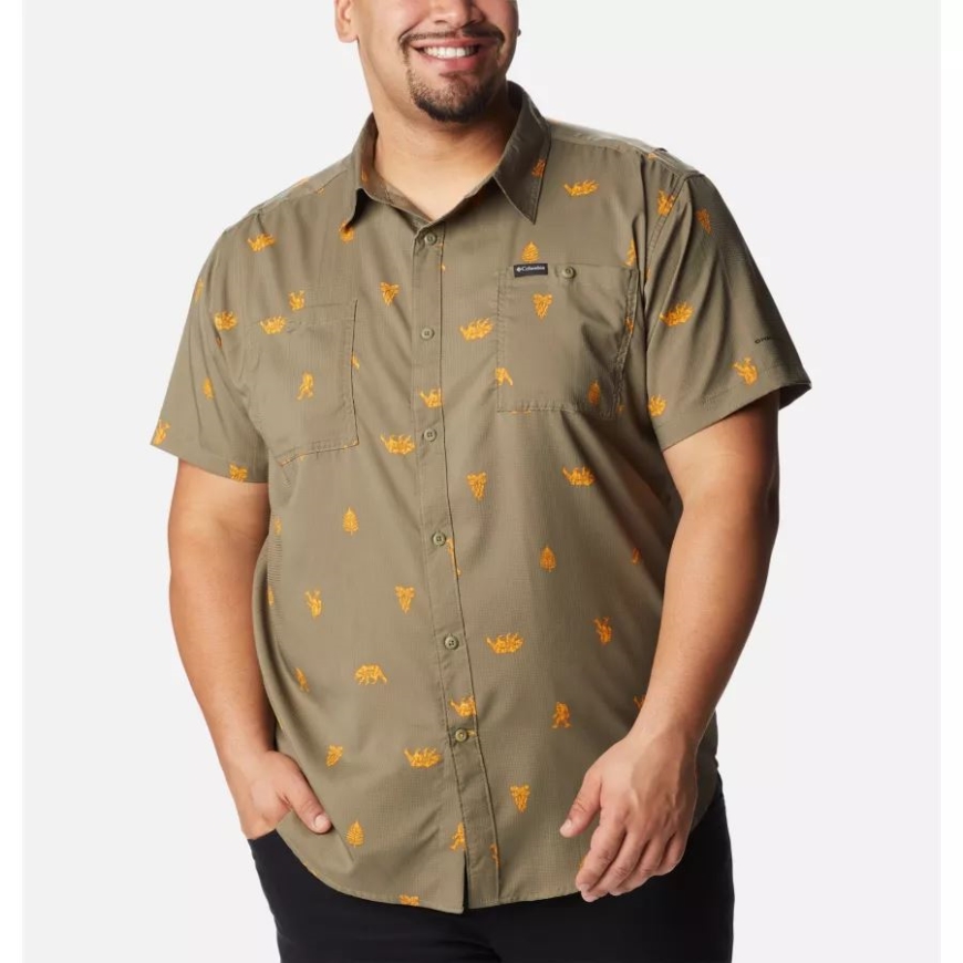 コロンビア ストーン グリーン キャンプ ソーシャル メンズ エンバイバー プリント ウーブン ショート スリーブ シャツ ビッグ