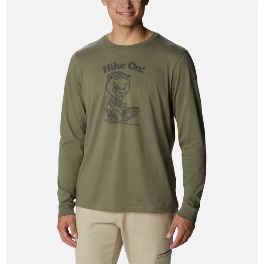 コロンビア ストーン グリーン/ハイキング グリズリー メンズ アプレ ライフスタイル 長袖 グラフィック Tシャツ