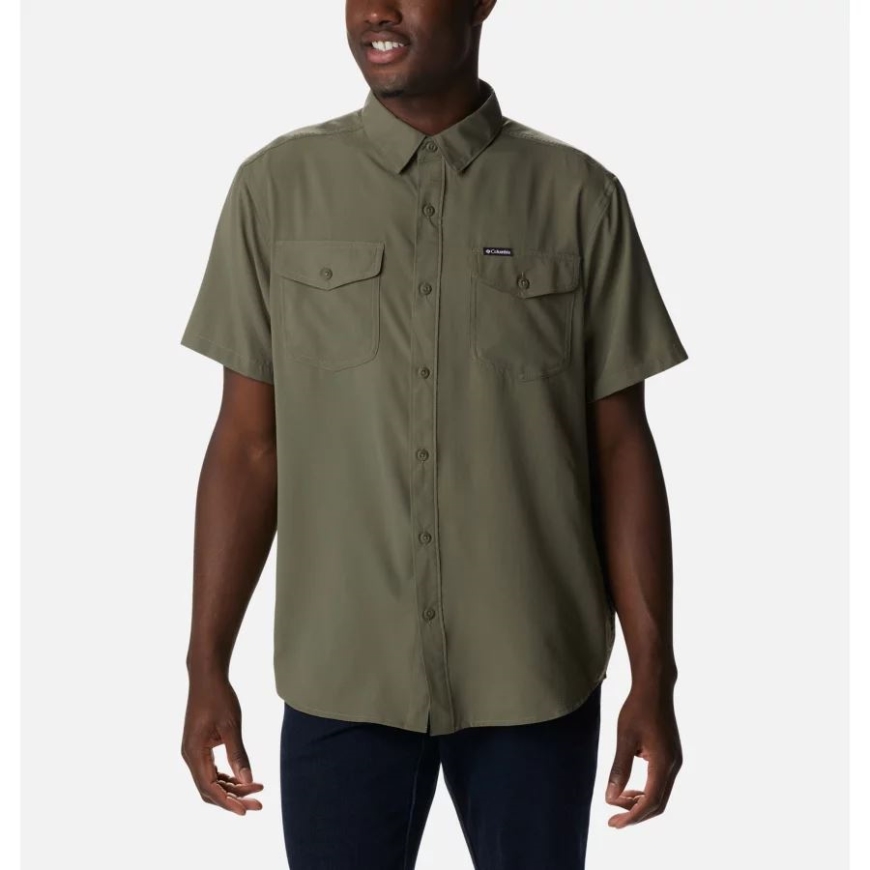 コロンビアストーングリーンメンズUtilider IIソリッド半袖シャツ