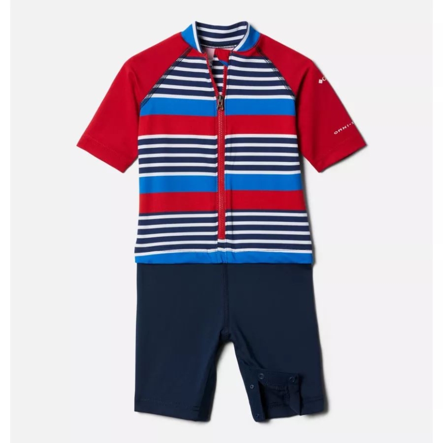 コロンビア トドラー サンディ ショア サンガード スーツ カレッジ ネイビー ミロ ストライプ/MTN レッド