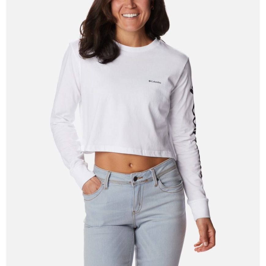 コロンビア ホワイト/ブラック レディース ノース カスケード グラフィック クロップド ロングスリーブ Tシャツ