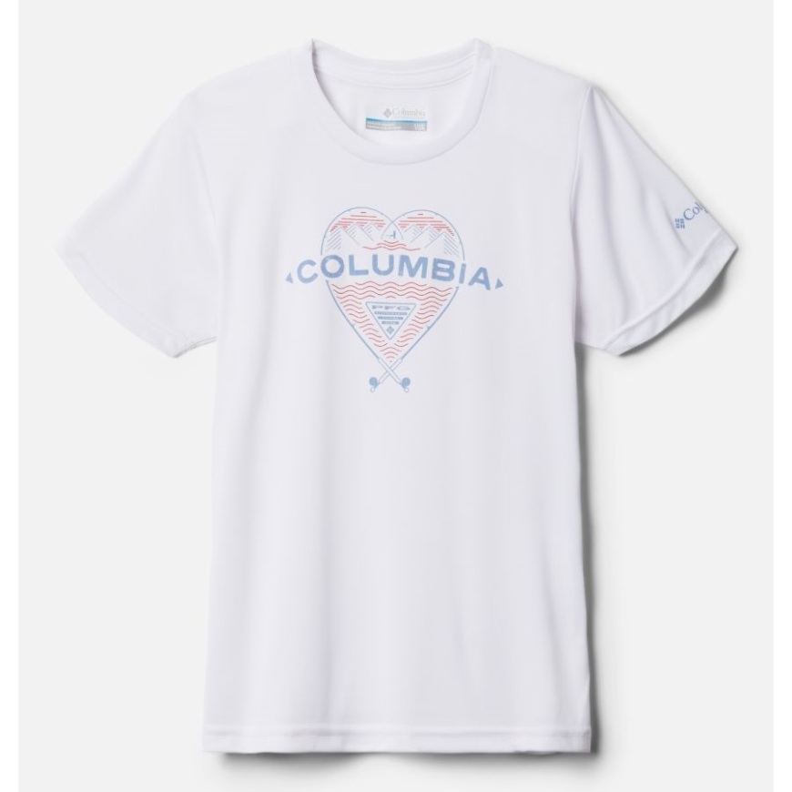 コロンビア ホワイト/ブルーストーン ガールズ Pfg タイダル ティー ハート ショート スリーブ シャツ