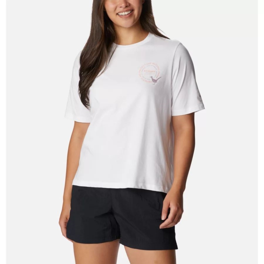 コロンビアホワイト/世界を探検グラフィックウィメンズワイルドプレイスTシャツ