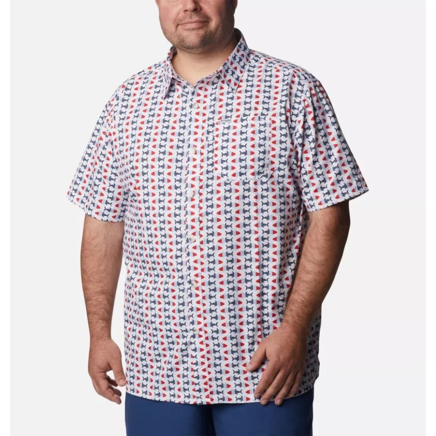 コロンビア ホワイト フィッシュ ボバー プリント メンズ Pfg スーパー スラック タイド キャンプ シャツ ビッグ