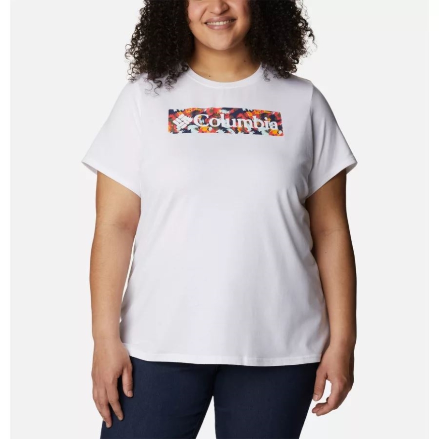 コロンビア ホワイト/タイフーン ブルーム フレーム レディース サン トレック グラフィック Tシャツ プラスサイズ