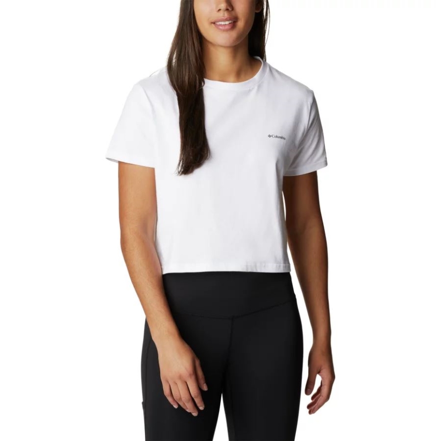 コロンビア ホワイト/ワイルド フクシア ドッティ 変装 レディース ノース カスケード グラフィック クロップド Tシャツ