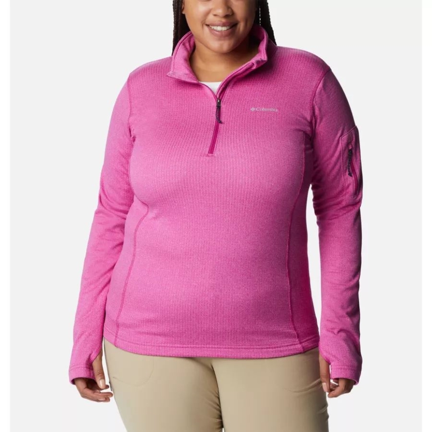 コロンビア ワイルド フクシア ヘザー レディース パーク ビュー グリッド 1/2 ジップ フリース プルオーバー プラスサイズ