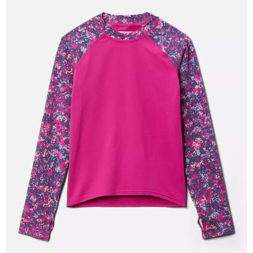 コロンビア ワイルド フクシア/ワイルド フクシア ドッティ ディスギス キッズ サンディ ショアプリント 長袖 サンガード シャツ