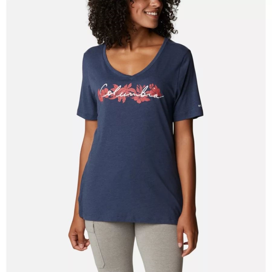 コロンビア レディース ブルーバード デイ リラックス Vネック シャツ ナイトヘザー/レイクショア フローラ