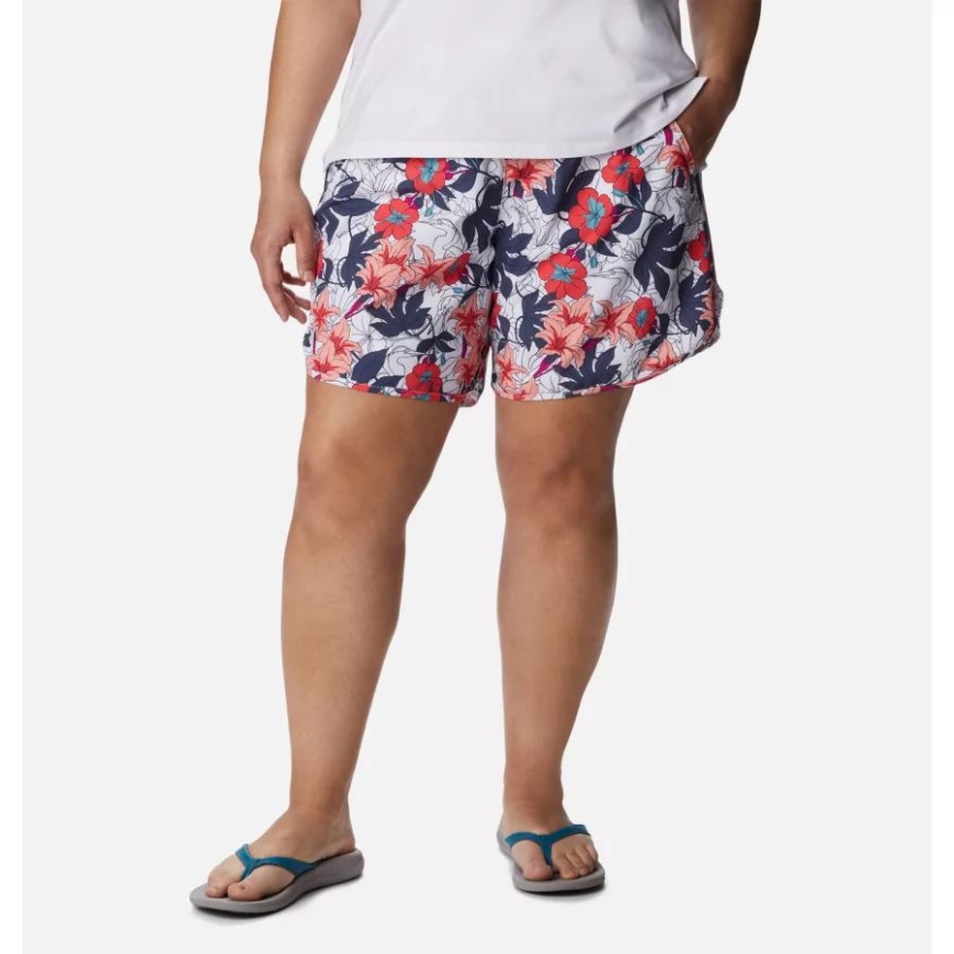 コロンビア レディース ボガタ ベイ ストレッチ プリント ショーツ プラスサイズ ホワイト レイクショア フローラル マルチ
