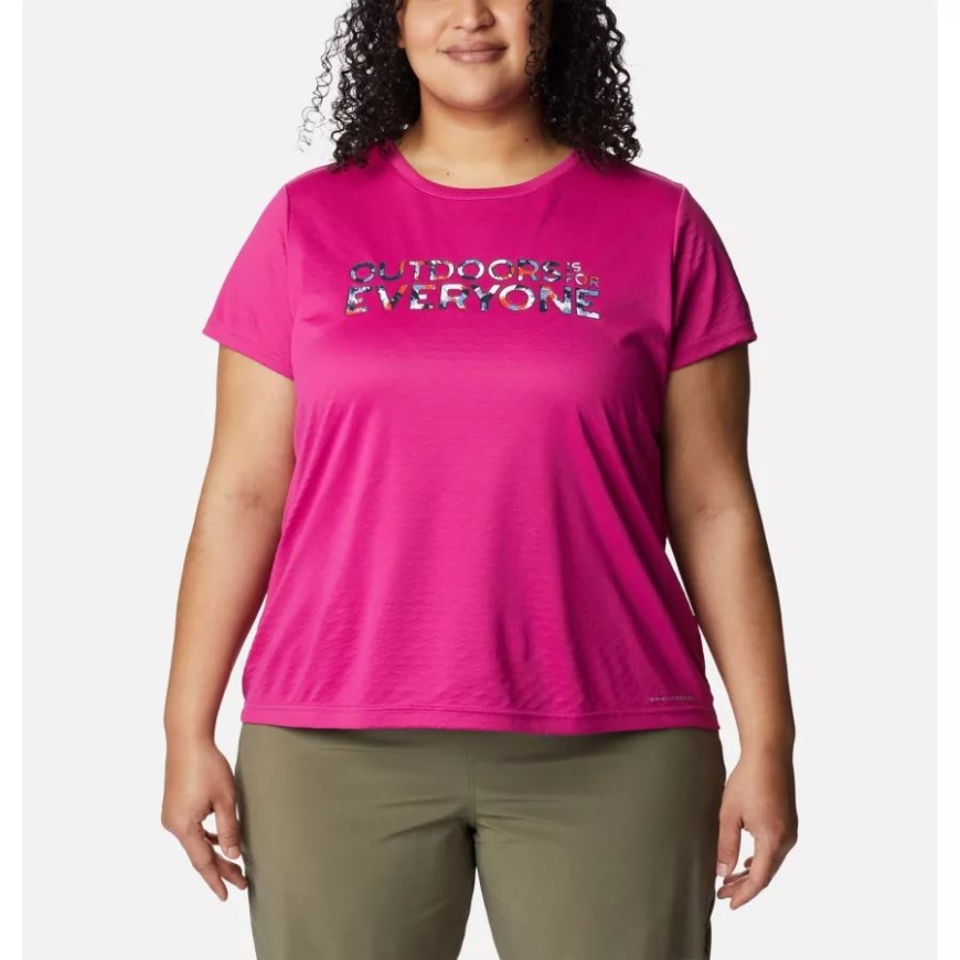 コロンビアの女性の Cirro アイス グラフィック半袖クルー シャツ プラス サイズ ワイルド フクシア アウトドアは誰にとっても