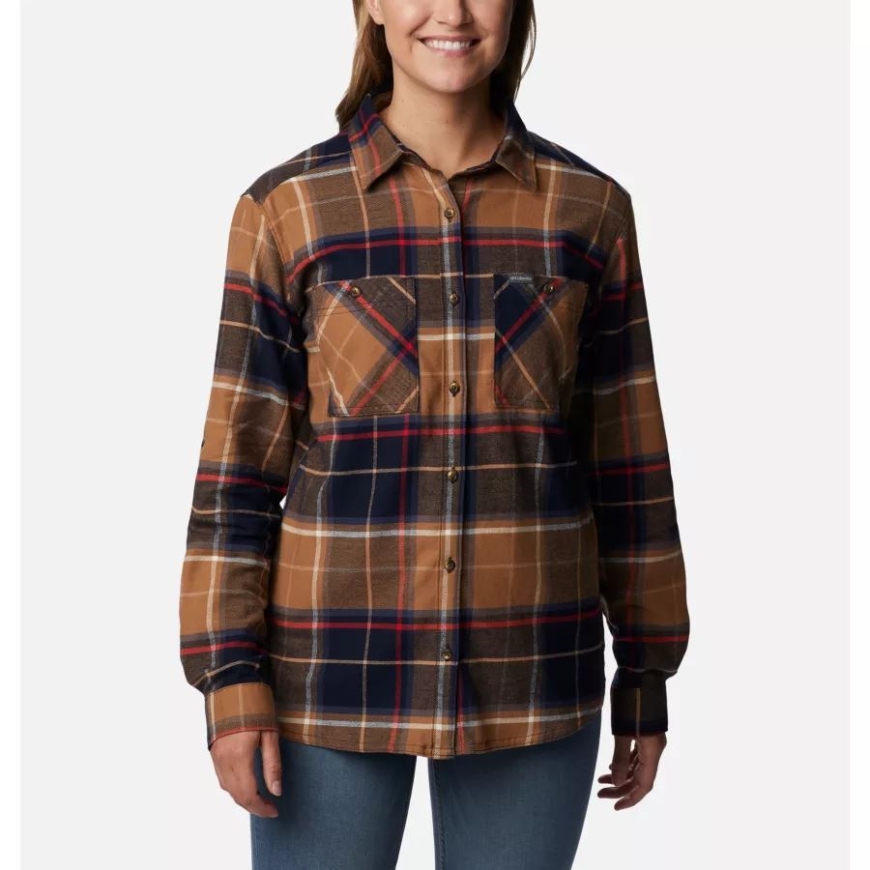 コロンビア レディース クレイ ヒルズ ストレッチ フランネル シャツ ダーク ノクターナル ボーイフレンド タータン