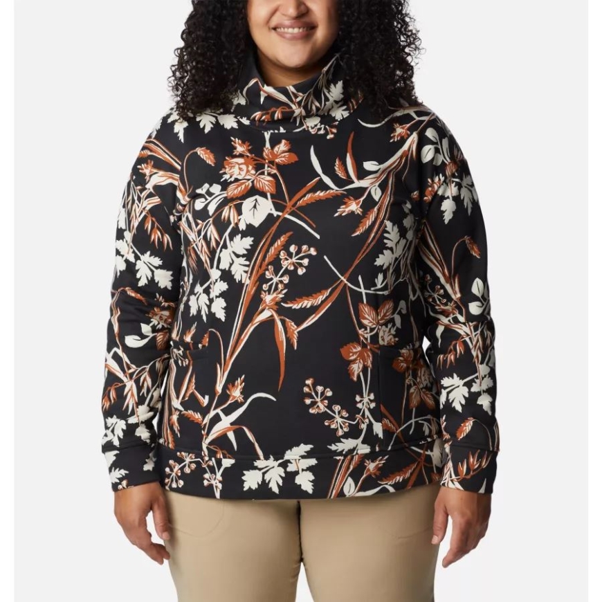 コロンビア レディース コロンビア ロッジ ファンネル プルオーバー プラスサイズ ブラック フォールグラス プリント