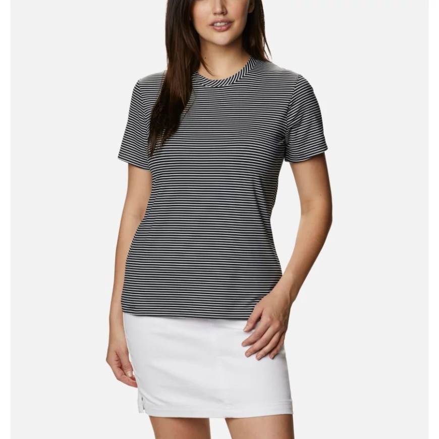 コロンビア レディース ファーウッド キャンプ II テクニカル Tシャツ ブラック/ホワイト ストライプ