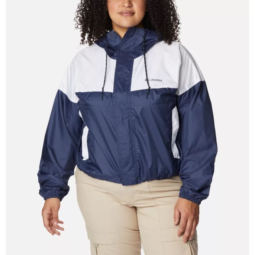 コロンビア レディース フラッシュ チャレンジャー クロップド ウィンドブレーカー プラスサイズ 夜行性/白
