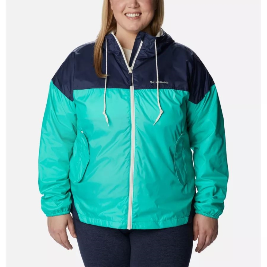 コロンビア レディース フラッシュ チャレンジャー裏地 ウインドブレーカー ジャケット プラスサイズ エレクトリック ターコイズ/夜行性