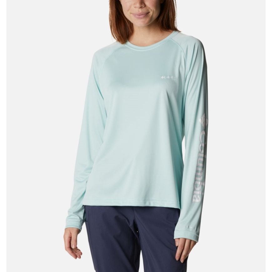 コロンビア レディース フォーク ストリーム ロング スリーブ シャツ アイシー モーン/ホワイト ロゴ