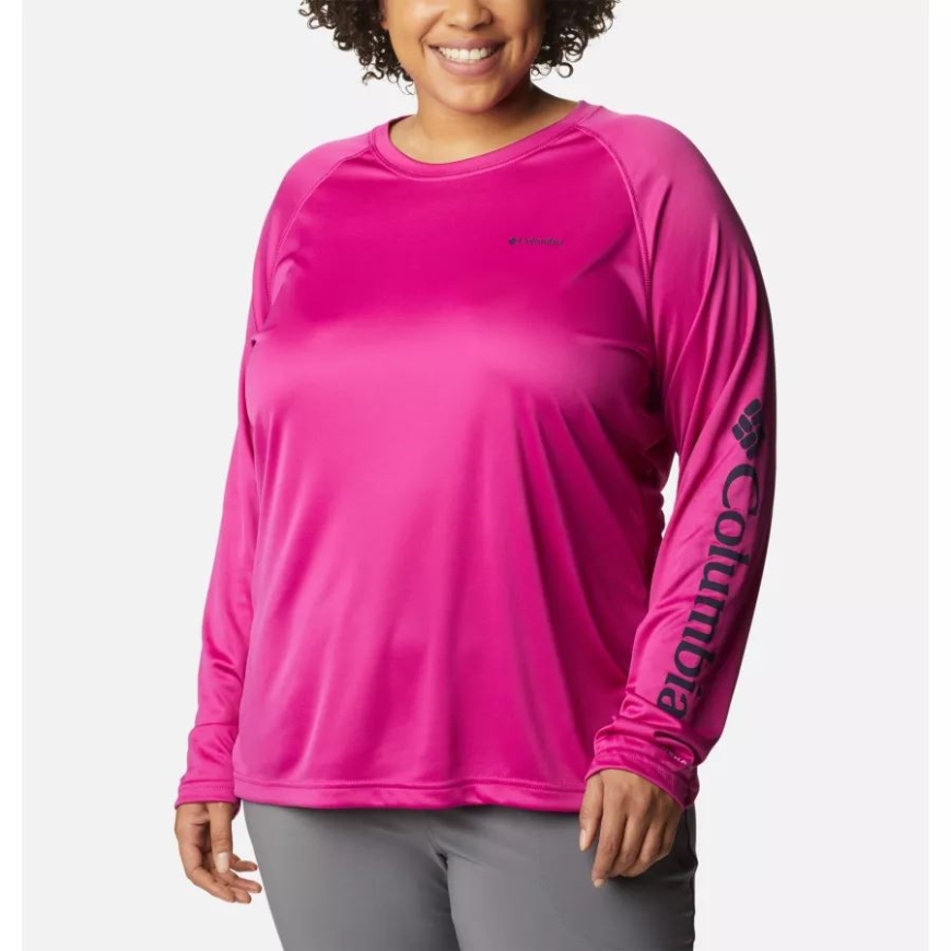 コロンビア レディース フォーク ストリーム ロング スリーブ シャツ プラス サイズ ワイルド フクシア/ダーク ノクターナル ロゴ