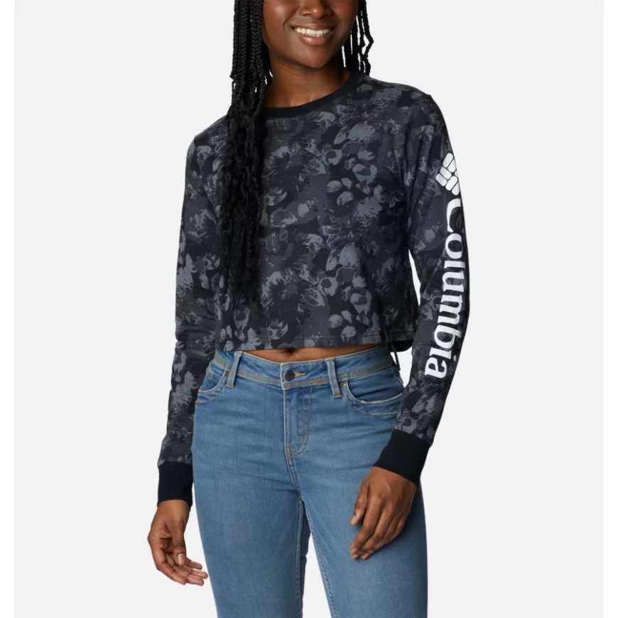 コロンビア レディース ノース カスケード ロングスリーブ クロップド プリント Tシャツ ブラック ソラライズド プリント