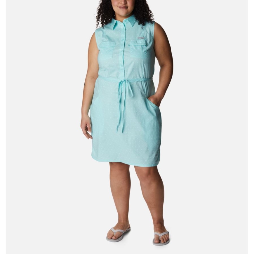 コロンビア レディース Pfg ボーンヘッド ストレッチ ノースリーブ ドレス プラスサイズ ガルフ ストリーム スイス ドット