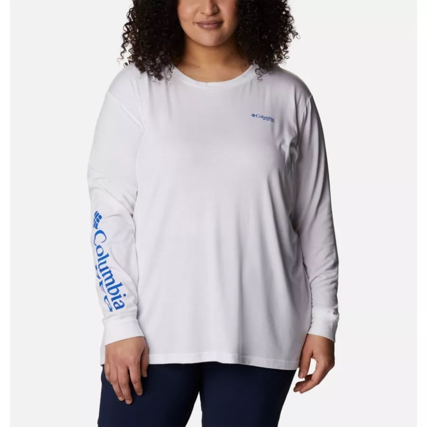 コロンビア レディース Pfg スラック ウォーター グラフィック ロング スリーブ シャツ プラス サイズ ホワイト/ブルー コンゴウインコ グラデーション