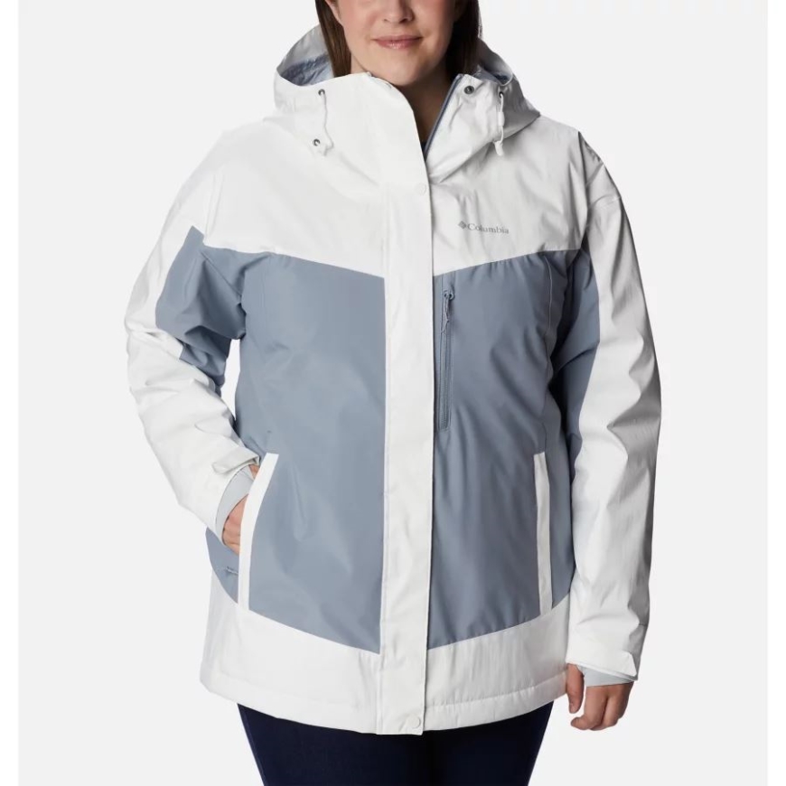 コロンビア レディース ポイント パーク インサレーテッド ジャケット プラス サイズ ホワイト 光沢/トレードウィンド グレー
