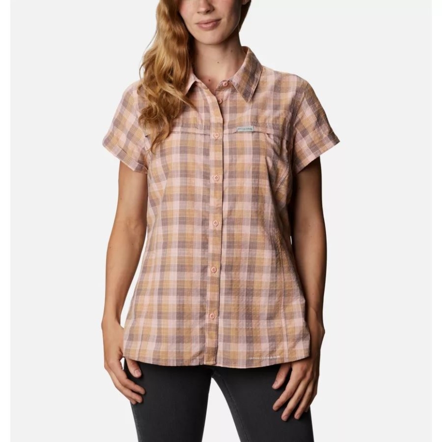 コロンビア レディース シルバーリッジ ノベルティ 半袖シャツ ピーチクオーツ ギンガム