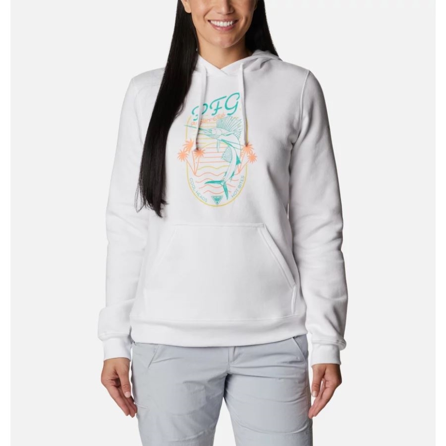 コロンビア レディース スラック ウォーター グラフィック パーカー ホワイト/エレクトリック ターコイズ