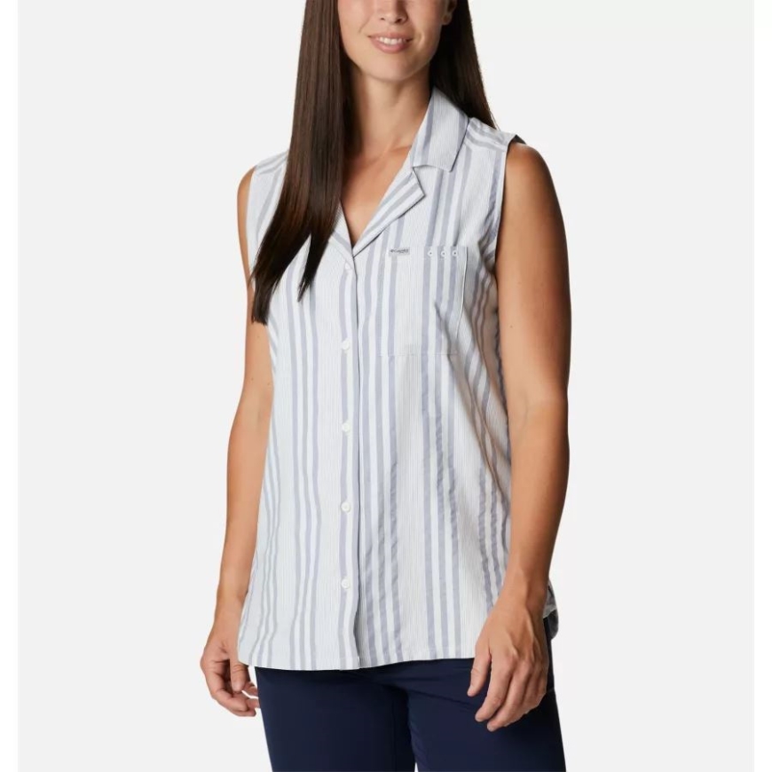 コロンビア レディース サン ドリフター ウーブン ノースリーブ シャツ カレッジエイト ネイビー ストライプ