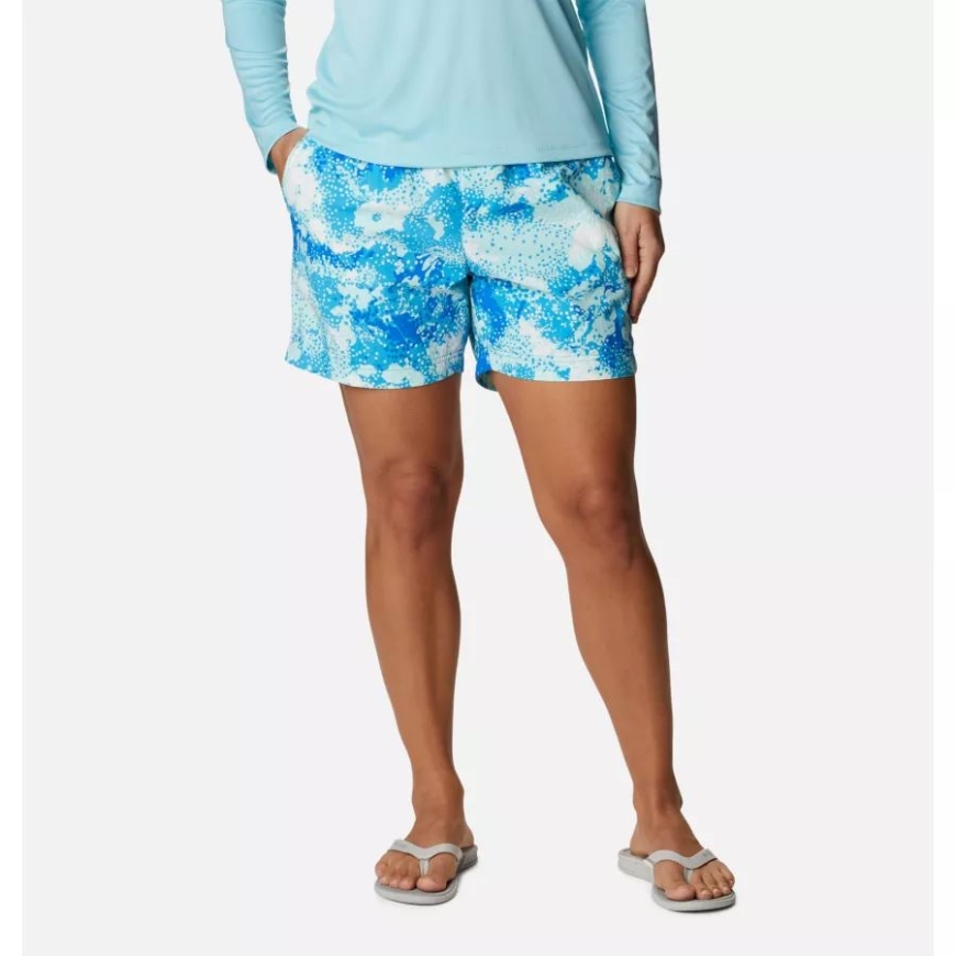 コンパス ブルー/フォームフローラル プリント コロンビア ウィメンズ Pfg スーパー バックキャスト ウォーター ショーツ