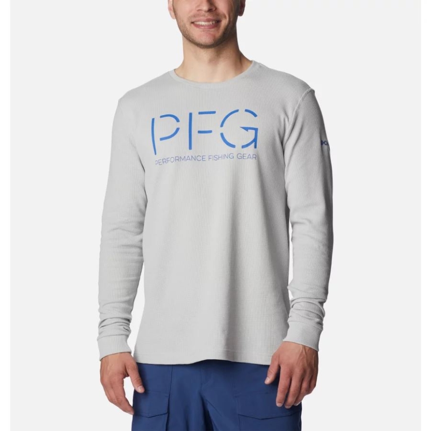 クールなグレー/ブルー コンゴウインコ コロンビア メンズ Pfg ユーティリティ フック ワッフル ロング スリーブ シャツ