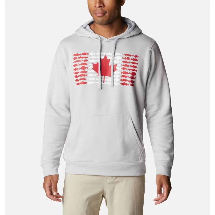 クールグレー/ブライトレッドカナダコロンビアメンズPFGフィッシュフラッグIIパーカー