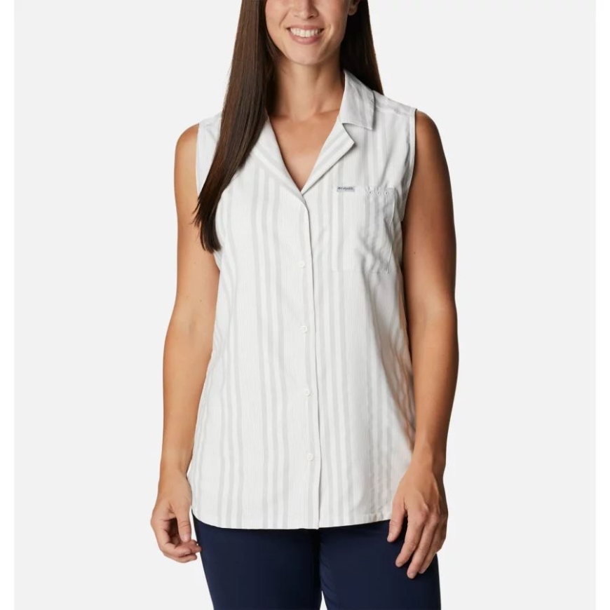 クール グレー ストライプ レディース サン ドリフター ウーブン ノースリーブ シャツ コロンビア