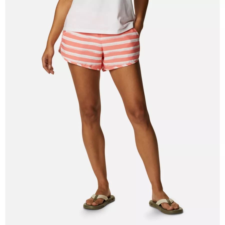 コーラル リーフ ブラッシュ ストライプ コロンビア レディース ボガタ ベイ ストレッチ プリント ショーツ