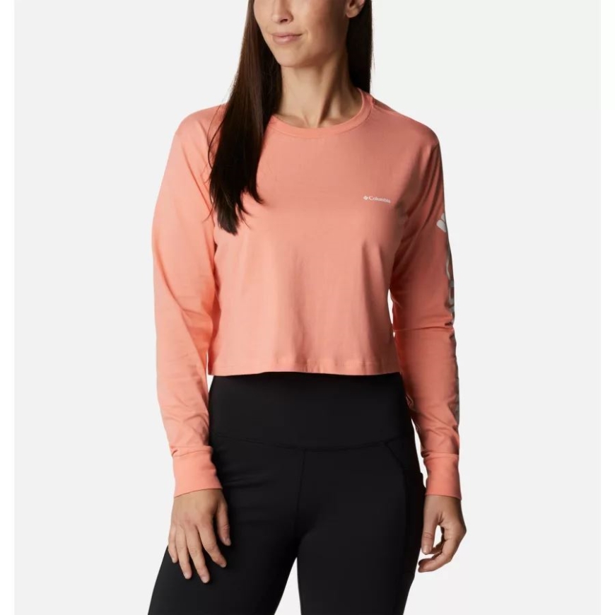 コーラル リーフ/ホワイト レディース ノース カスケード グラフィック クロップド ロング スリーブ Tシャツ コロンビア