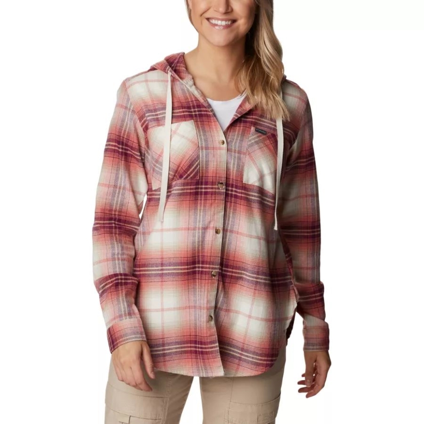 ダーク コーラル オンブル マルチ レディース いつでもストレッチ フード付き長袖シャツ コロンビア