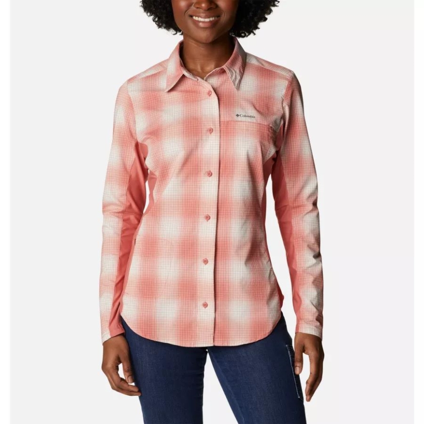 ダーク コーラル ソフト オンブル コロンビア レディース クラウディア リッジ ロング スリーブ シャツ