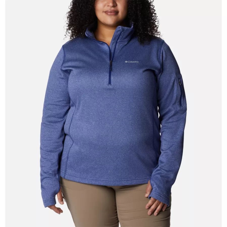ダーク サファイア ヘザー レディース パーク ビュー グリッド 1/2 ジップ フリース プルオーバー プラスサイズ コロンビア