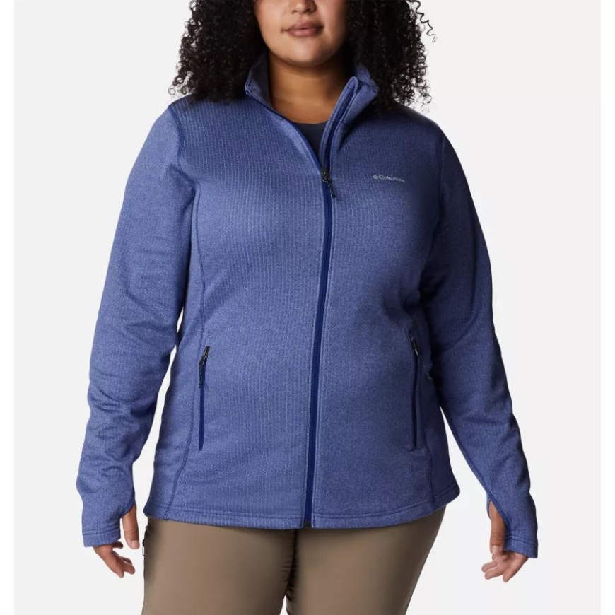 ダーク サファイア ヘザー レディース パーク ビュー グリッド フルジップ フリース プルオーバー プラスサイズ コロンビア