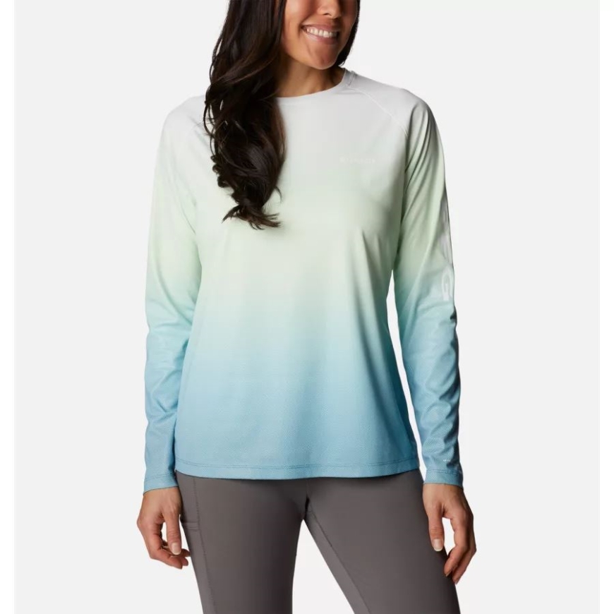 ディープ マリン/グラデーション フェード コロンビア レディース Pfg タイダル デフレクター プリント長袖シャツ