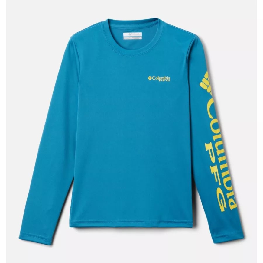 ディープマリン/レーザーレモンロゴ キッズ Pfg ターミナルタックル 長袖Tシャツ コロンビア