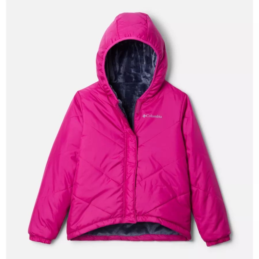 ガールズ ビッグファー フード付きリバーシブル ジャケット ワイルド フクシア/ノクターナル コロンビア