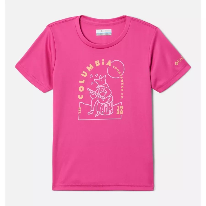 ガールズミラークリーク半袖グラフィックTシャツピンクアイス/キャンプチューンズグラフィックコロンビア