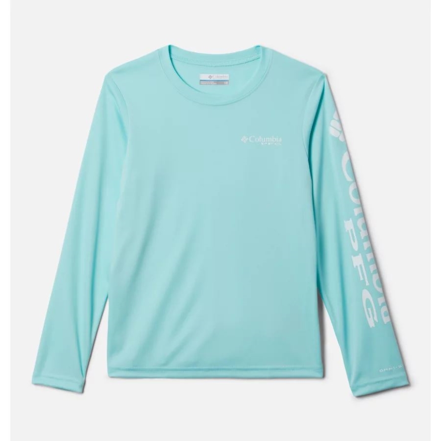 ガールズ Pfg タイダル ロングスリーブ Tシャツ コロンビア ガルフ ストリーム/ホワイト ロゴ